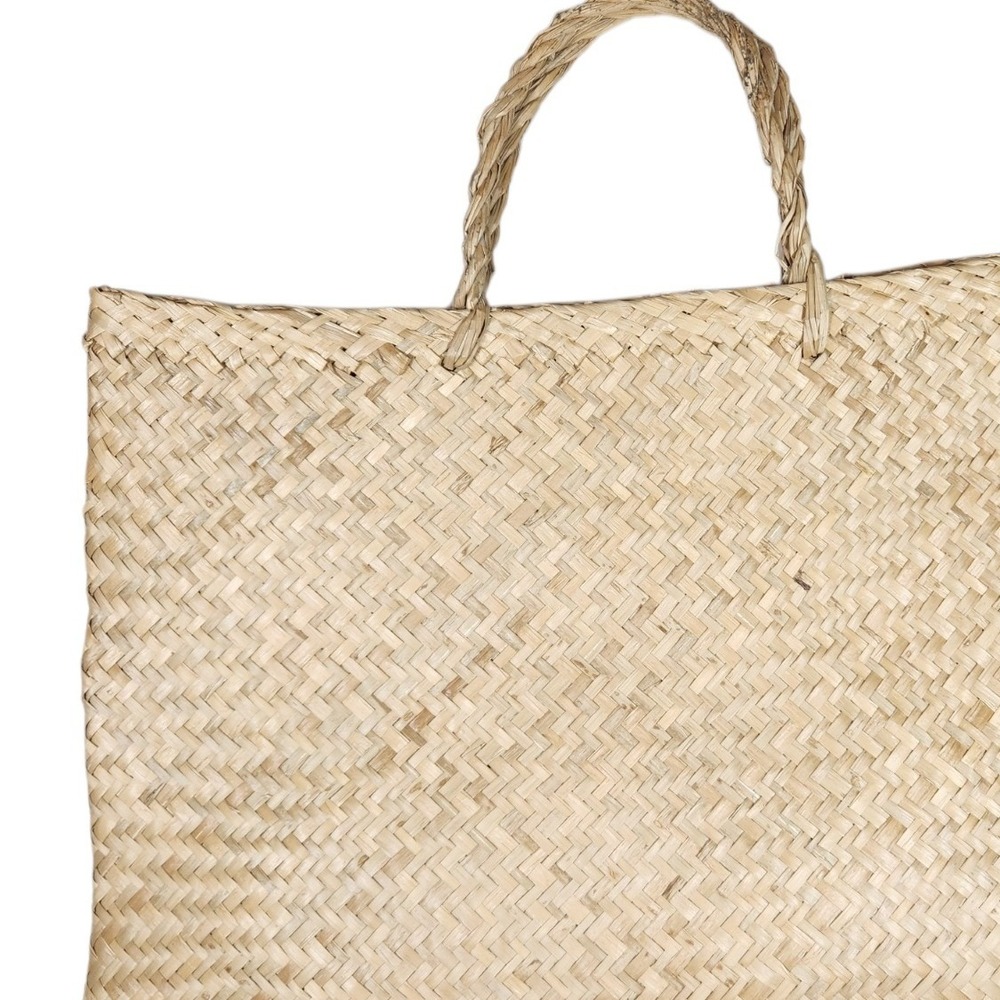 Vintage Straw Woven Tote Bag Boho Cottagecore Coastal Beach Resort Tan Artisan - Picture 5 of 13